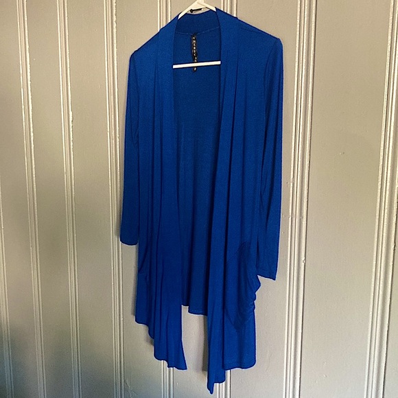 Gorgeous Royal Blue Front Angle Draped Cardigan With Pockets Size Small - Picture 6 of 12